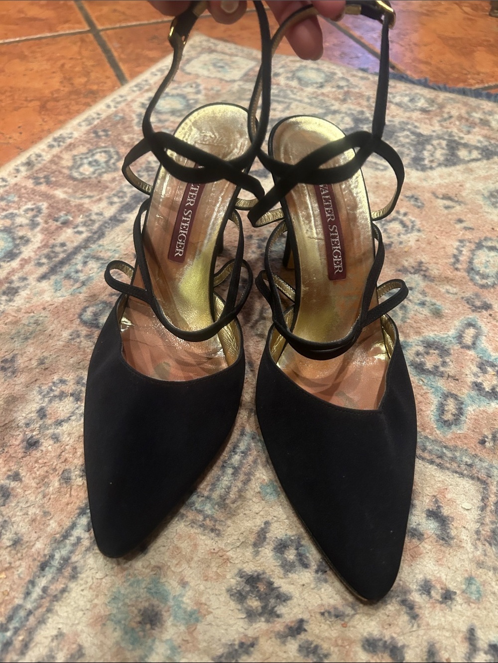 Walter Steiger Black Pointed-Toe Strappy Heels